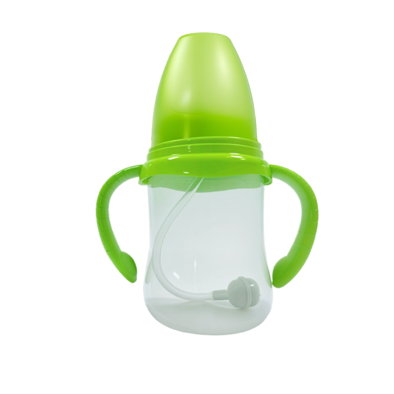 艾爾樂150ml/180ml寬口徑奶瓶條紋防滑手柄磨砂小平頭